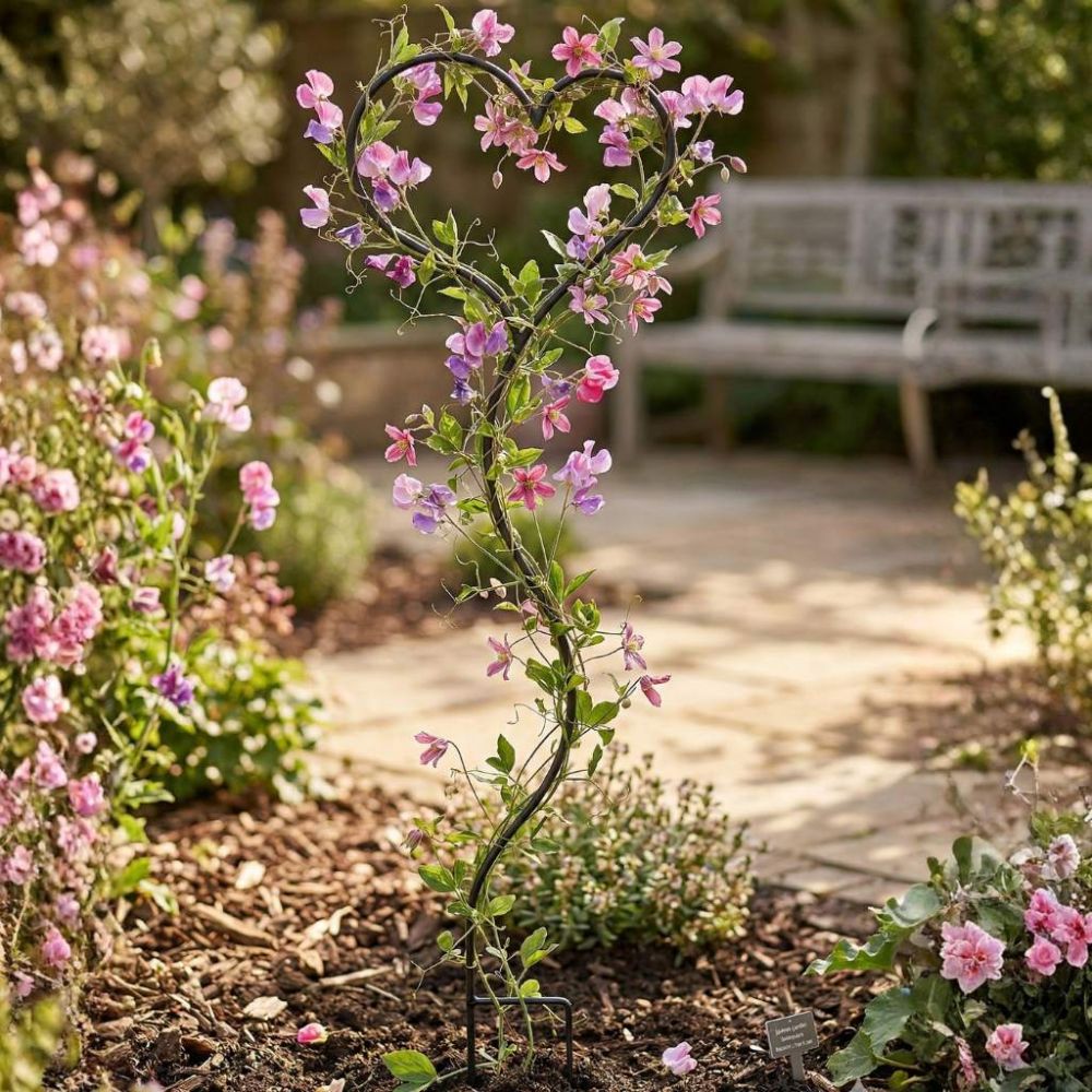 DanDiBo Rankhilfe Kletterhilfe Metall 150 cm Bodenstecker Herz Gartenstecker Rankgitter Kletterpflanzen Blumenhalter Ranksäule Garten Blumen Herzstecker