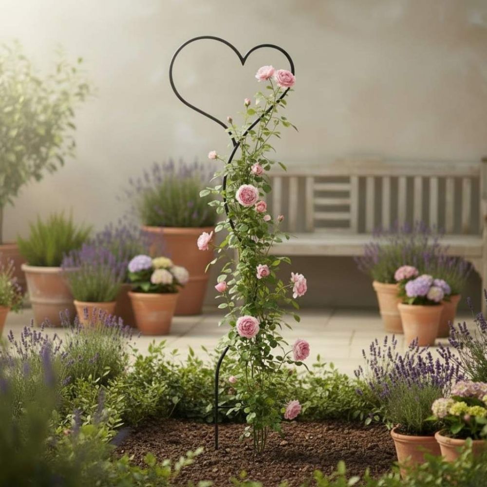 DanDiBo Plant Support Climbing Trellis Metal 150 cm Ground Spike Heart Garden Stake Trellis Climbing Plants Flower Holder Garden Heart Stake