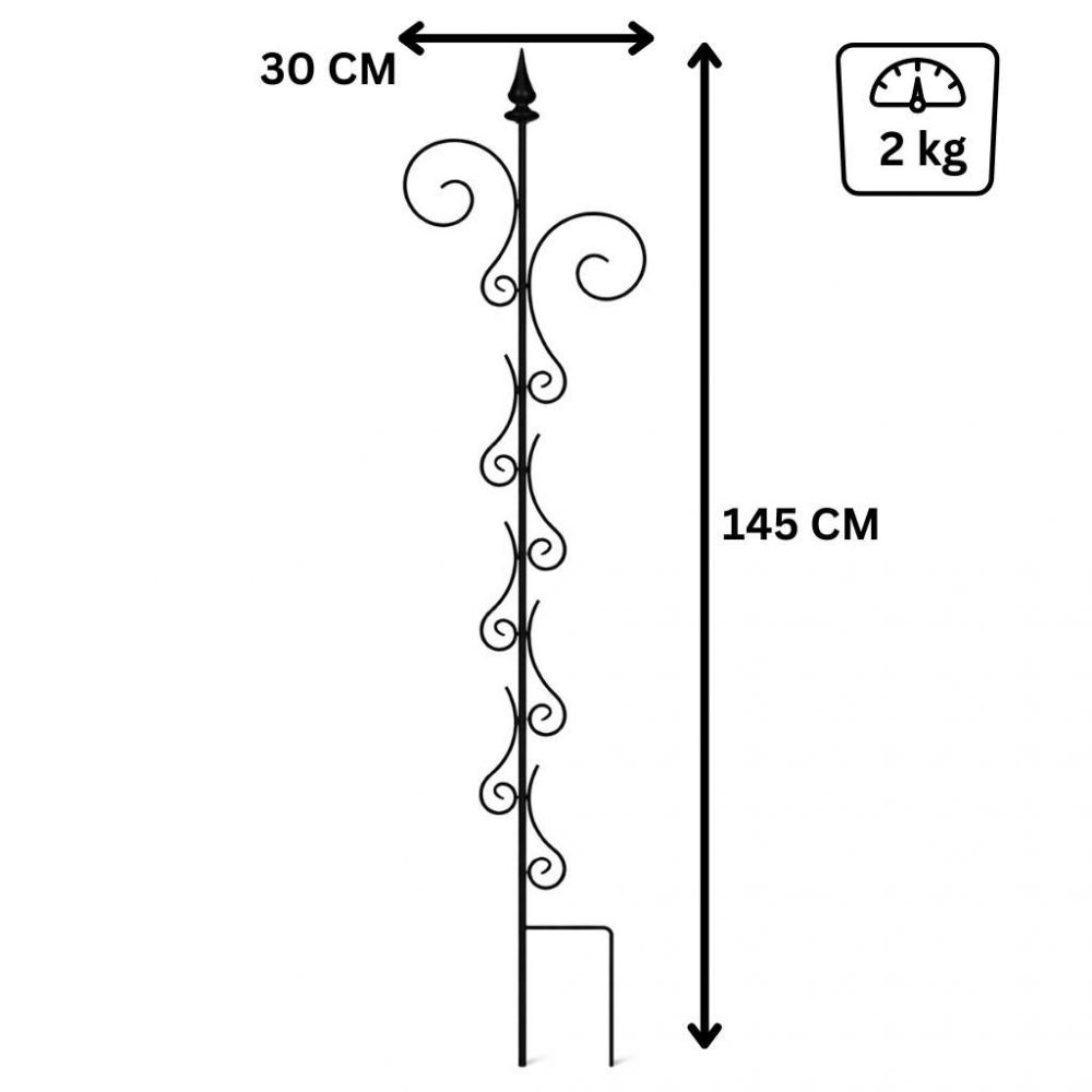 DanDiBo Rankhilfe Rankgitter Metall 145 cm Kletterhilfe Pflanzengitter Kletterpflanzen Erdspieß Bodenstecker 2 Halter Blumenhalter Ranksäule