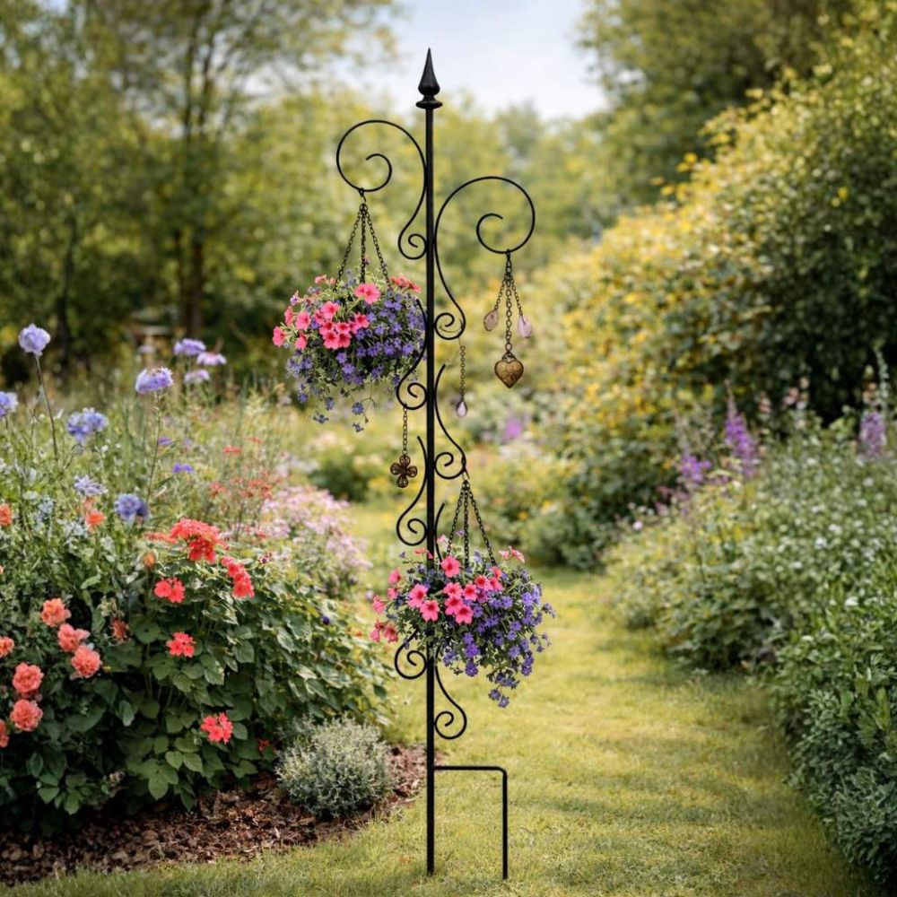 DanDiBo Rankhilfe Rankgitter Metall 145 cm Kletterhilfe Pflanzengitter Kletterpflanzen Erdspieß Bodenstecker 2 Halter Blumenhalter Ranksäule