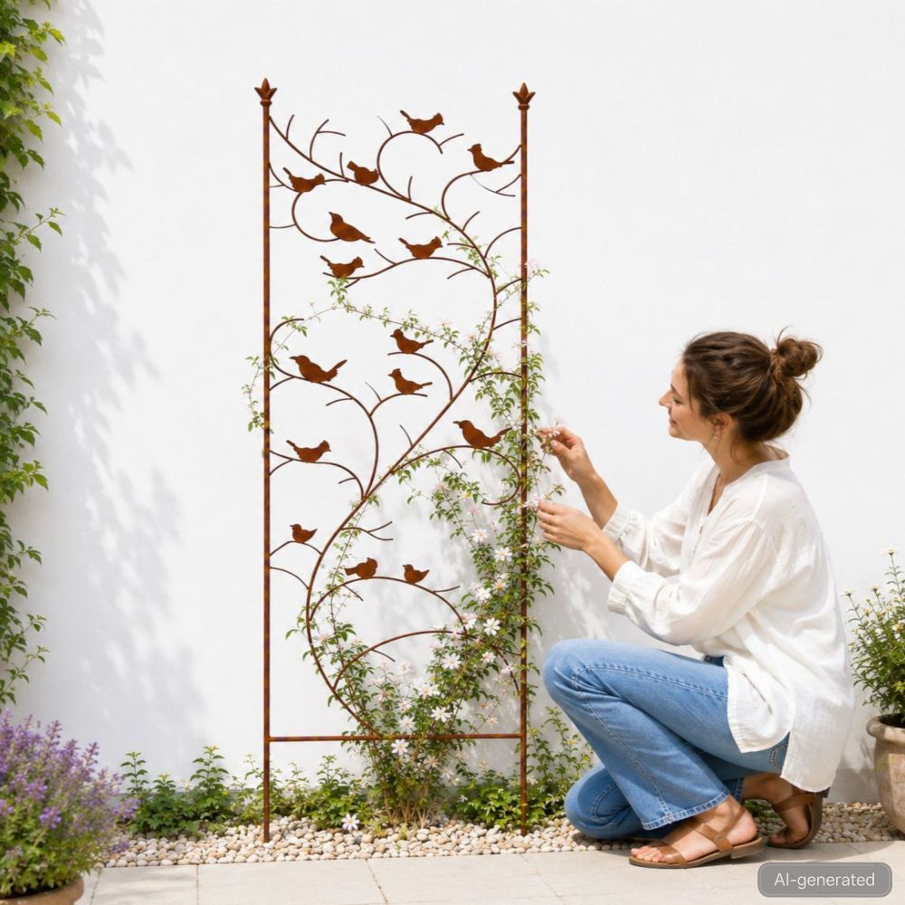 DanDiBo Metal Garden Trellis 150 cm Birds 120705 Climbing Plant Support Plant Trellis Ground Stake Flower Holder Climbing Column