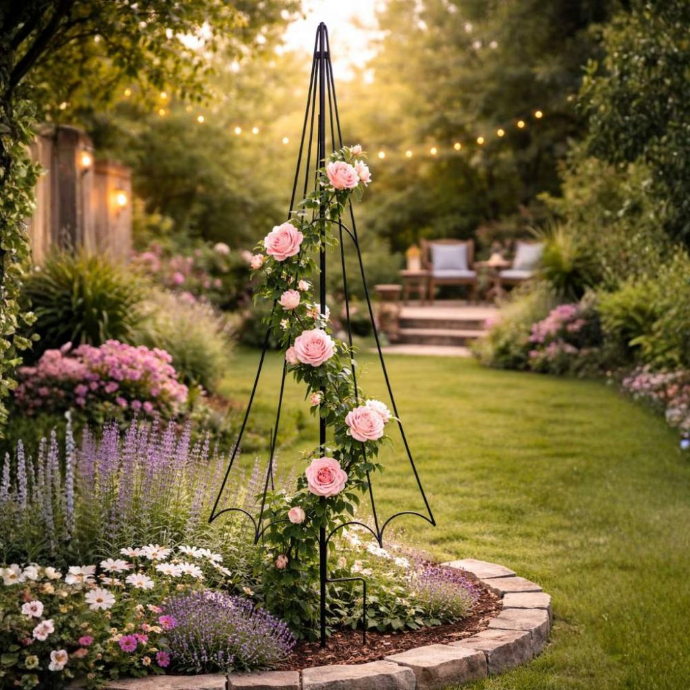 DanDiBo Rankhilfe Rankgitter Metall Schwarz H-150cm Regenschirm Garten Kletterpflanzen Rosen Bodenstecker Kletterhilfe Blumenhalter Ranksäule