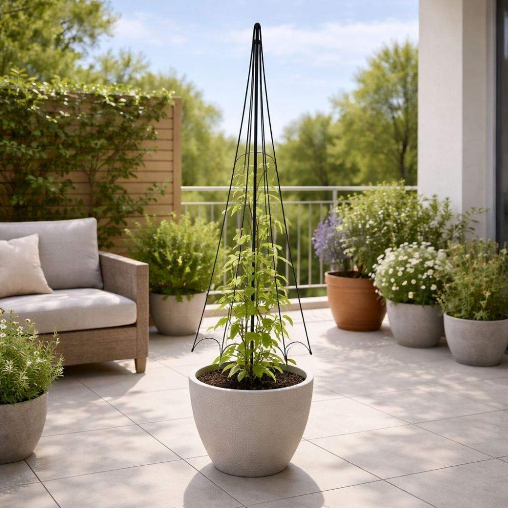 DanDiBo Plant Support Trellis Metal Black H-150 cm Garden Umbrella Design Climbing Plant Support Rose Trellis Ground Spike Plant Holder Climbing Column