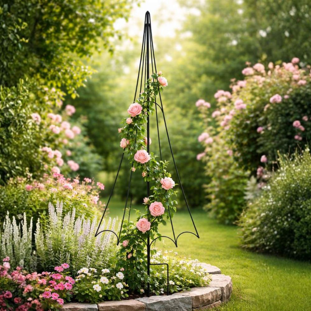 DanDiBo Rankhilfe Rankgitter Metall Schwarz H-150cm Regenschirm Garten Kletterpflanzen Rosen Bodenstecker Kletterhilfe Blumenhalter Ranksäule