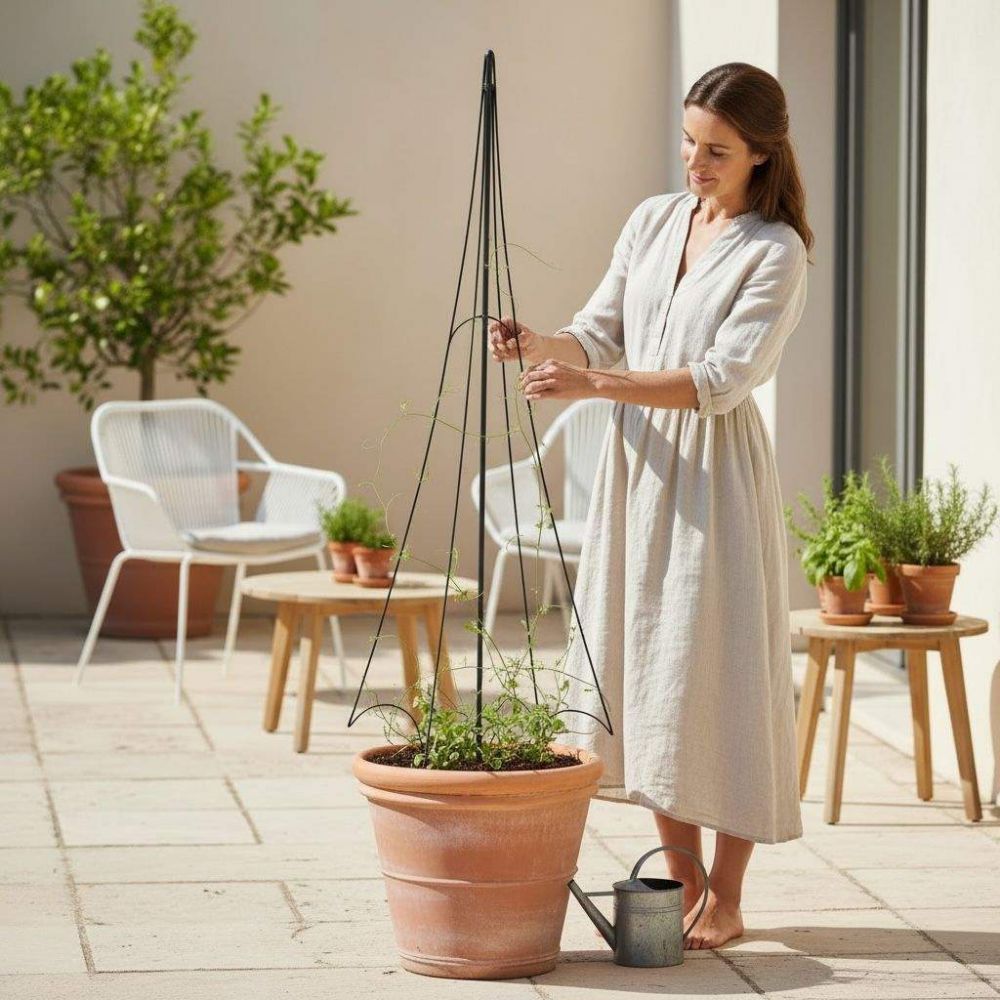 DanDiBo Plant Support Trellis Metal Black H-150 cm Garden Umbrella Design Climbing Plant Support Rose Trellis Ground Spike Plant Holder Climbing Column