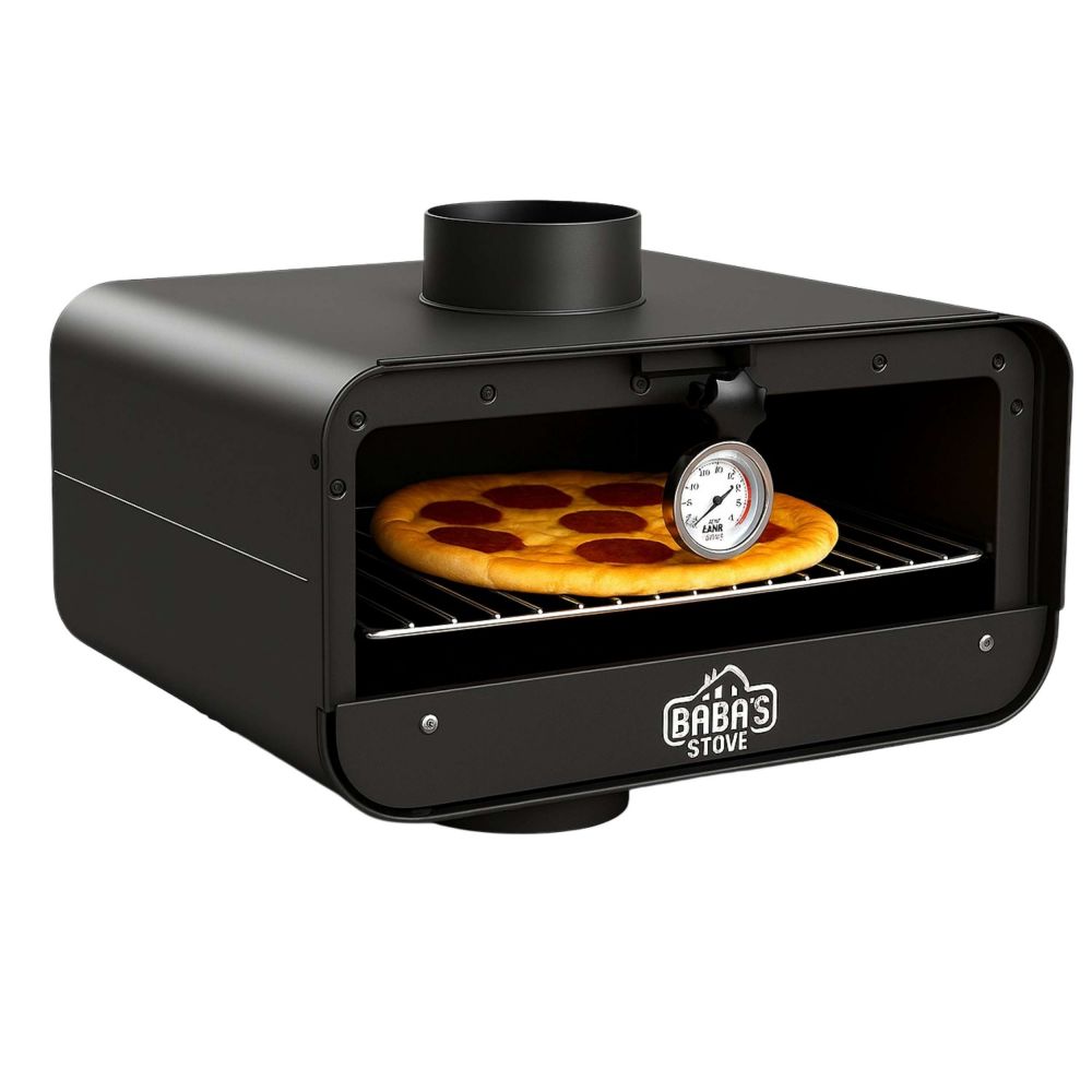Babas Rauchrohr Backofen Kaminofen Backaufsatz Ofenrohr Backfach 150 mm Universal für Holzofen Kamin Integriertes Thermometer