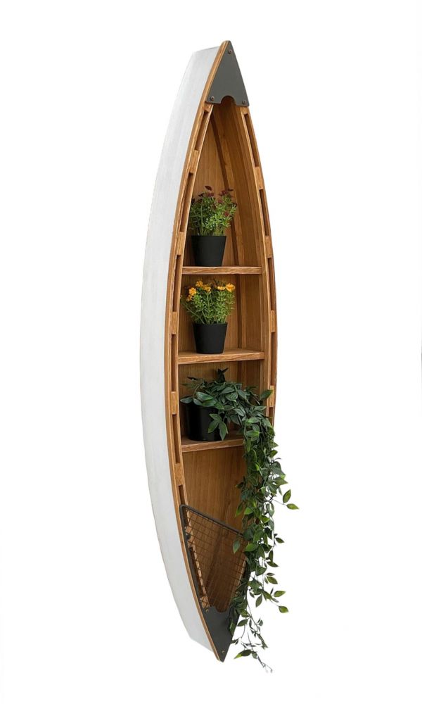 DanDiBo Regal Boot Wandregal 120 cm in Bootsform aus Holz Antik MR83 Maritim Bootsregal Badregal Badschrank Braun für die Wand