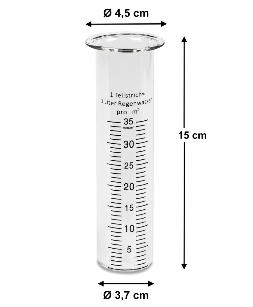 DanDiBo Regenmesser Glas 15 cm [bis 35 mm/m²] 556660 - Ersatzglas für Niederschlagsmesser Wetterfrosch, Eule, Hase, Schnecke, Schildkröte, Grashüpfer, Vogel
