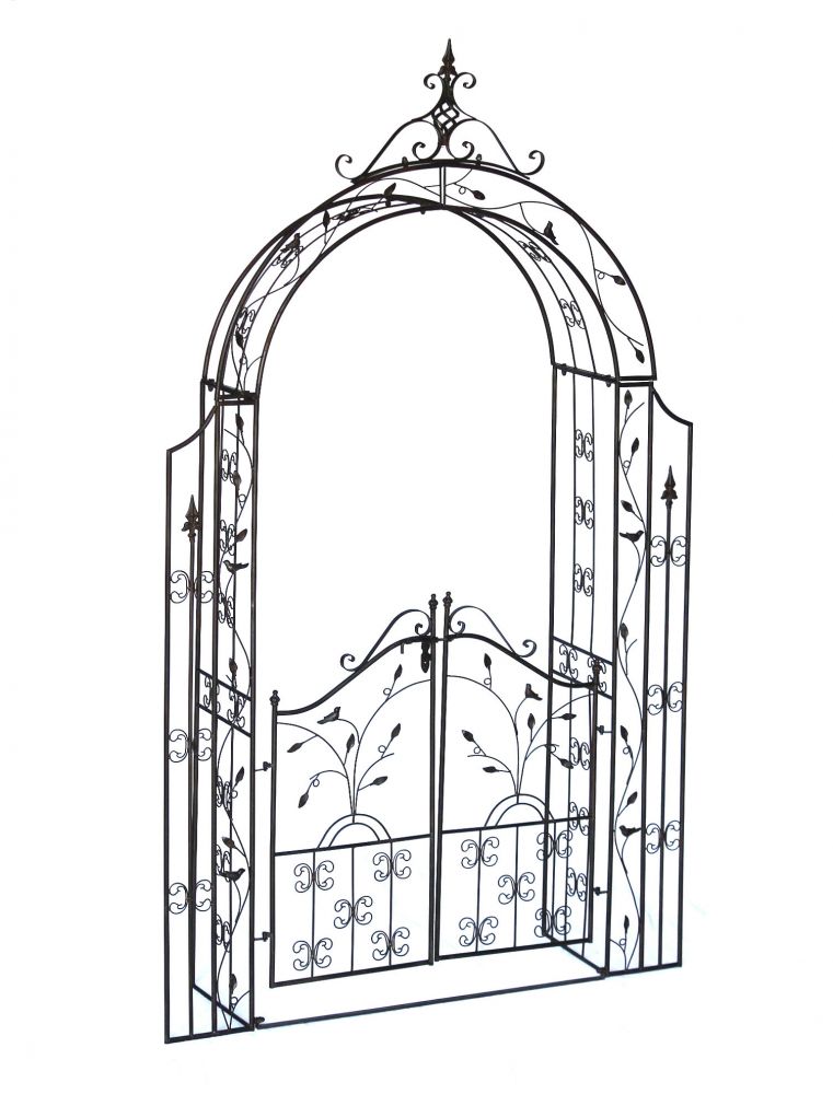 Rosenbogen mit Tür Metall 18604 Torbogen Gartentor Eisen Rankhilfe Rankgitter Rundbogen Tür