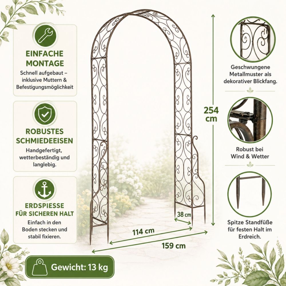 DanDiBo Metal Rose Arch, Stable, 160 cm Wide, Climbing Arch 96025, Garden Arch, Gateway Arch, Round Arch, Plant Arch, Solid, Weather-Resistant Garden Trellis
