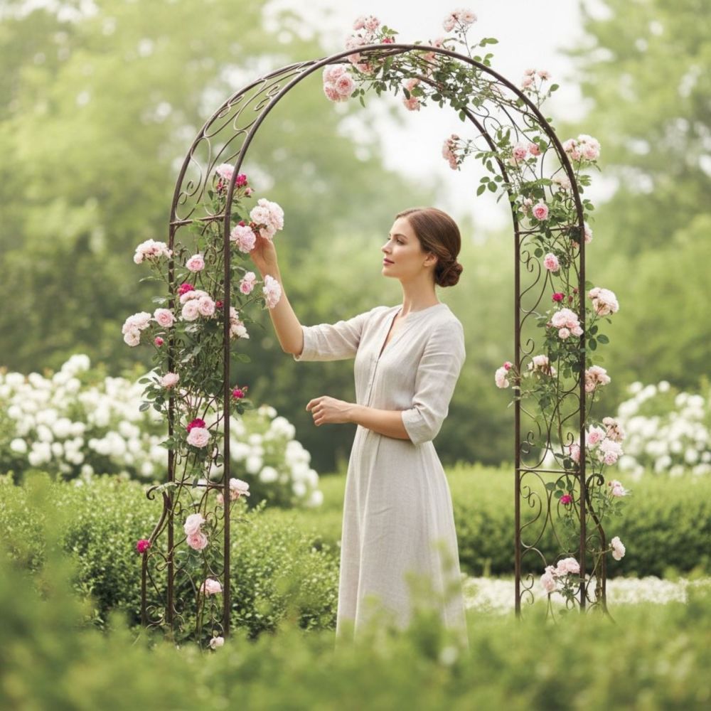 DanDiBo Metal Rose Arch, Stable, 160 cm Wide, Climbing Arch 96025, Garden Arch, Gateway Arch, Round Arch, Plant Arch, Solid, Weather-Resistant Garden Trellis