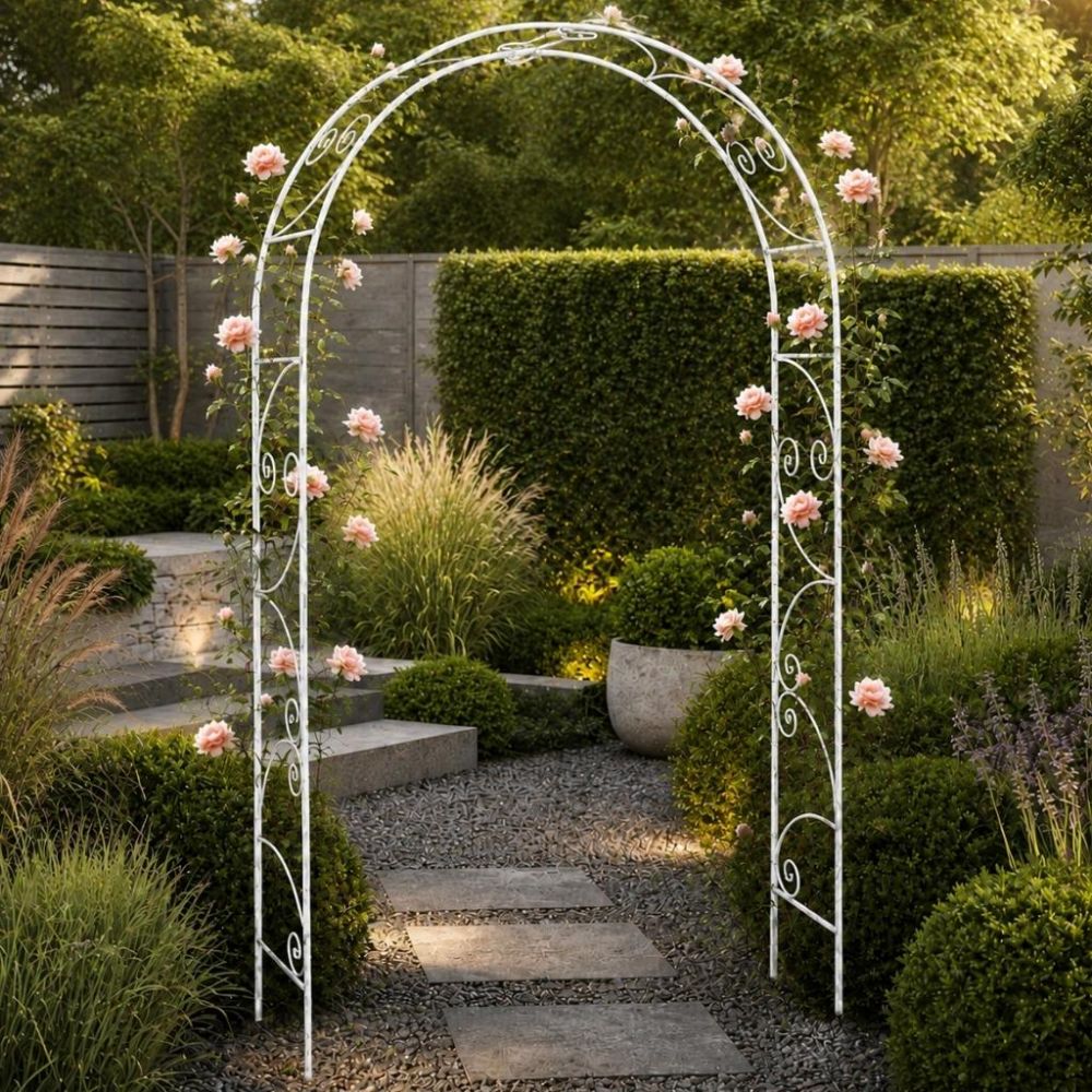 DanDiBo Rose Arch Metal Stable Galvanized 120 cm Wide Climbing Arch 96518 Garden Arch Gateway Round Arch Plant Arch Solid Hot-Dip Galvanized Garden Weatherproof Wrought Iron