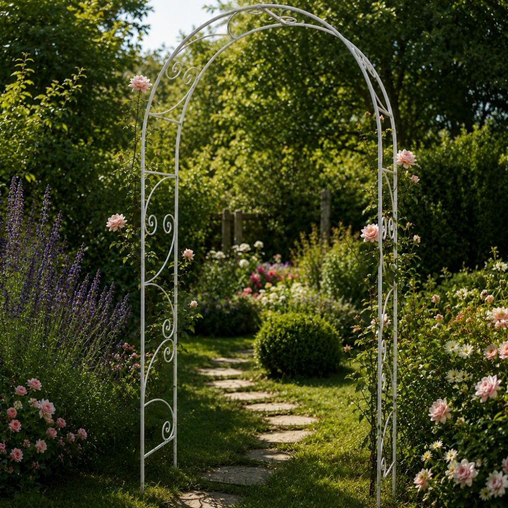 DanDiBo Rose Arch Metal Stable Galvanized 120 cm Wide Climbing Arch 96518 Garden Arch Gateway Round Arch Plant Arch Solid Hot-Dip Galvanized Garden Weatherproof Wrought Iron