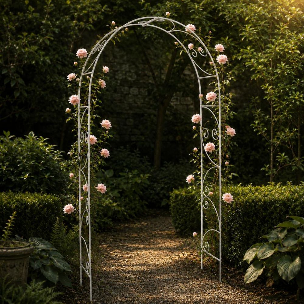 DanDiBo Rose Arch Metal Stable Galvanized 120 cm Wide Climbing Arch 96518 Garden Arch Gateway Round Arch Plant Arch Solid Hot-Dip Galvanized Garden Weatherproof Wrought Iron