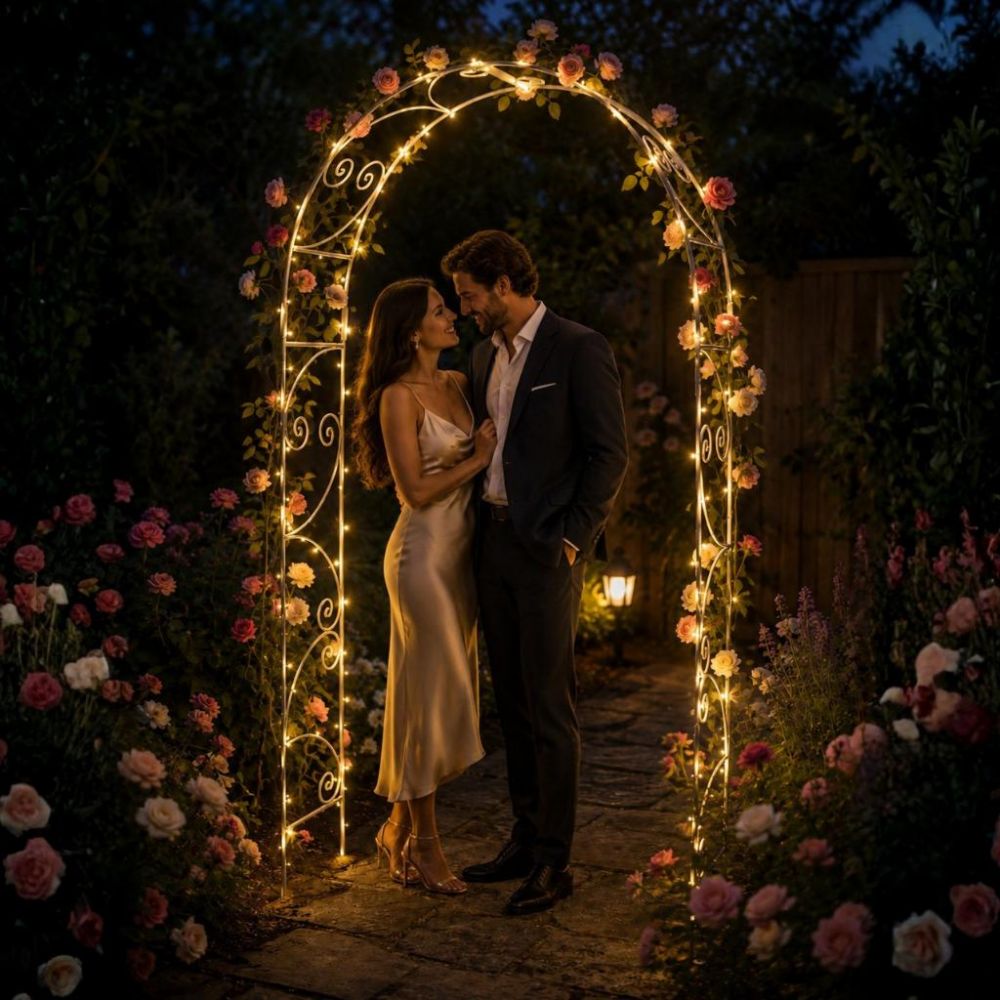 DanDiBo Rose Arch Metal Stable Galvanized 120 cm Wide Climbing Arch 96518 Garden Arch Gateway Round Arch Plant Arch Solid Hot-Dip Galvanized Garden Weatherproof Wrought Iron