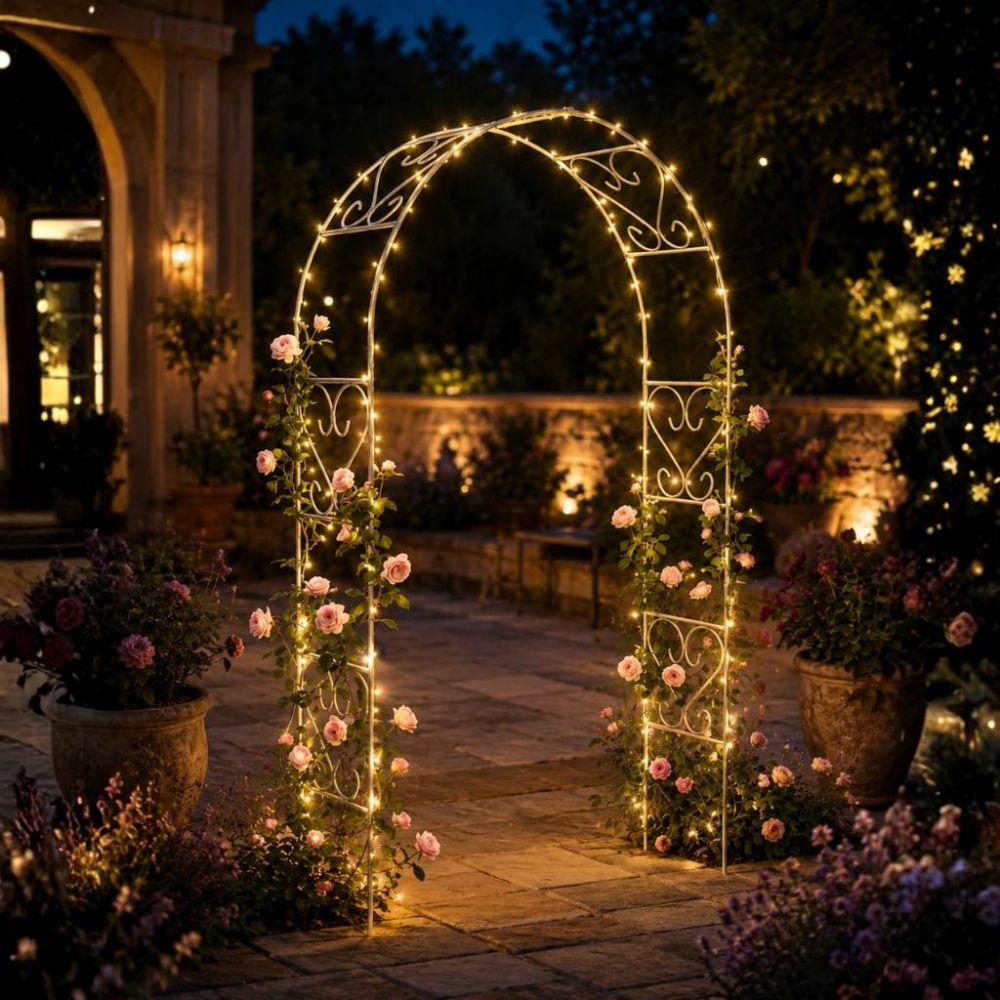 DanDiBo Rose Arch Made of Metal, Stable Galvanized, 120 cm Wide, Climbing Arch 96521, Garden Arch, Archway, Round Arch, Plant Arch, Solid Hot-Dip Galvanized Garden Metal, Weatherproof Solid Iron