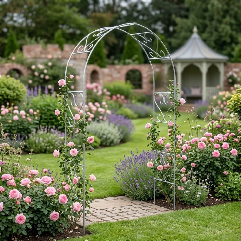 DanDiBo Rose Arch Made of Metal, Stable Galvanized, 120 cm Wide, Climbing Arch 96521, Garden Arch, Archway, Round Arch, Plant Arch, Solid Hot-Dip Galvanized Garden Metal, Weatherproof Solid Iron