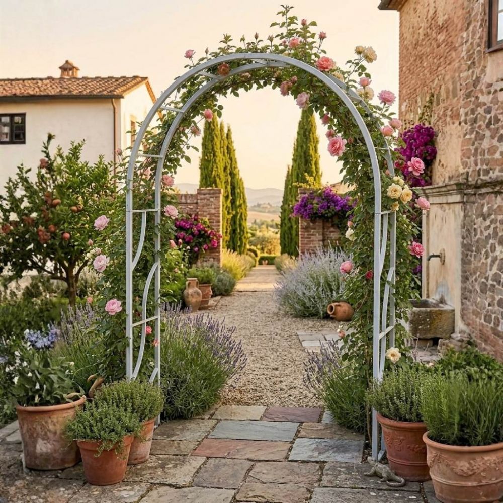 DanDiBo Metal Rose Arch Stable Galvanized 150 cm Wide Climbing Arch 96516 Garden Arch Gateway Round Arch Plant Arch Solid Hot-Dip Galvanized Garden Weatherproof Solid Iron
