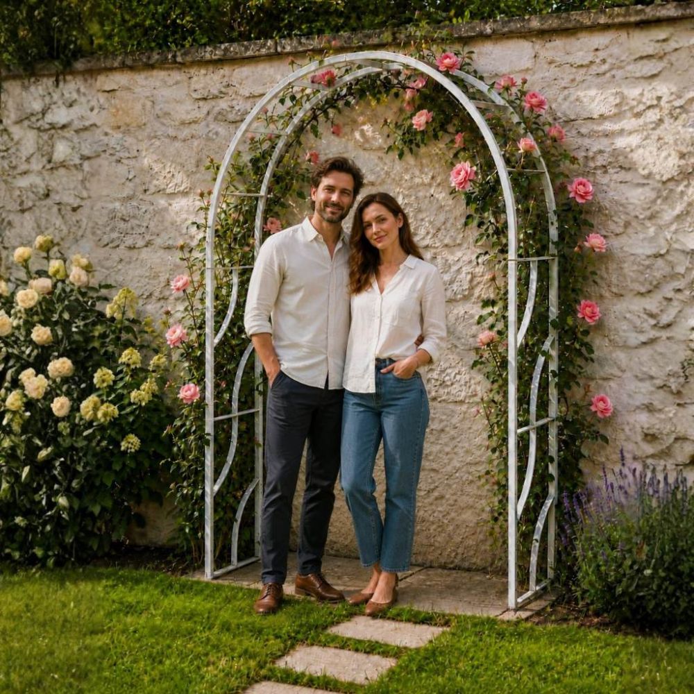 DanDiBo Metal Rose Arch Stable Galvanized 150 cm Wide Climbing Arch 96516 Garden Arch Gateway Round Arch Plant Arch Solid Hot-Dip Galvanized Garden Weatherproof Solid Iron