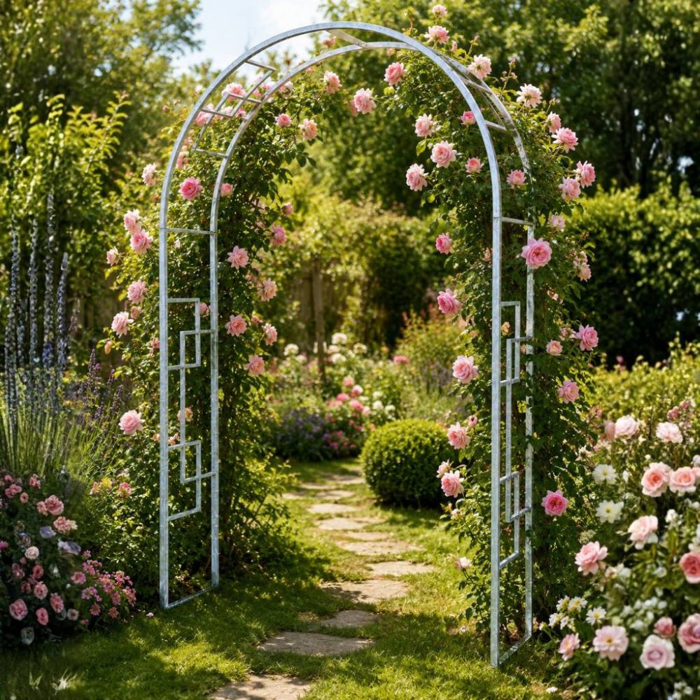 DanDiBo Metal Rose Arch Stable Galvanized 150 cm Wide Trellis Arch 96524 Garden Arch Gate Arch Round Arch Plant Arch Solid Hot-Dip Galvanized Garden Weatherproof Solid Iron