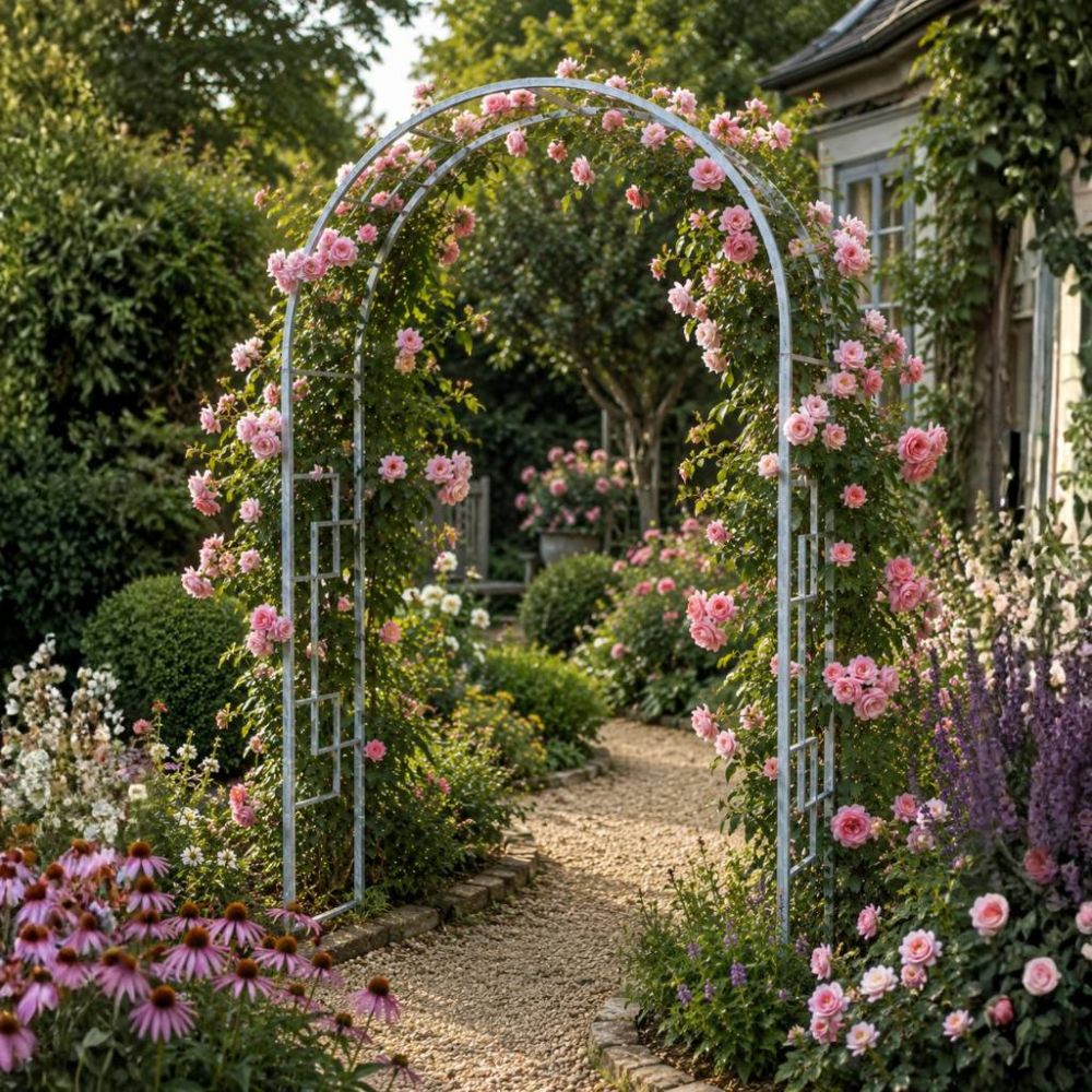 DanDiBo Metal Rose Arch Stable Galvanized 150 cm Wide Trellis Arch 96524 Garden Arch Gate Arch Round Arch Plant Arch Solid Hot-Dip Galvanized Garden Weatherproof Solid Iron