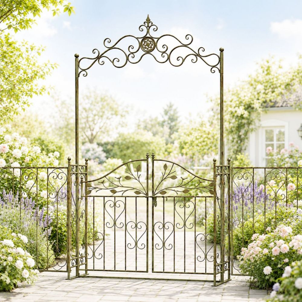 DanDiBo Metal Rose Arch with Gate, Sturdy, 130 cm Wide, Climbing Plant Arch 93997, Garden Arch, Gate Arch, Round Arch, Heavy-Duty, Weather-Resistant