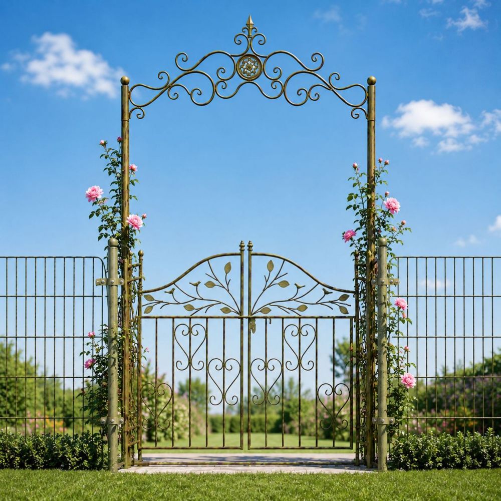 DanDiBo Metal Rose Arch with Gate, Sturdy, 130 cm Wide, Climbing Plant Arch 93997, Garden Arch, Gate Arch, Round Arch, Heavy-Duty, Weather-Resistant