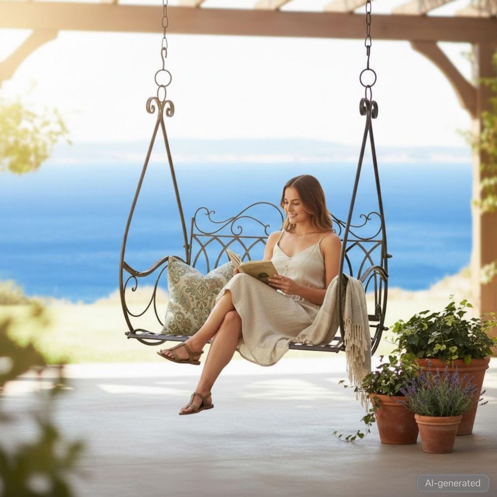 DanDiBo Outdoor Hanging Swing Bench for 2 People, Garden Swing without Frame, Model 1868, Metal Hanging Bench with Chain, Weather-Resistant