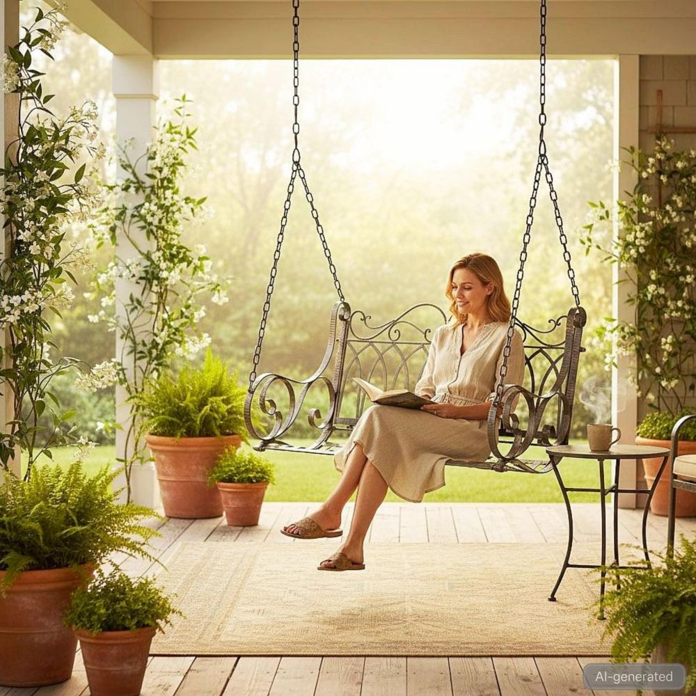 DanDiBo Schaukelbank Outdoor zum Hängen 2 Sitzer Hollywoodschaukel ohne Gestell 18688 Garden Swing Hängebank Metall mit Kette Gartenschaukel Wetterfest