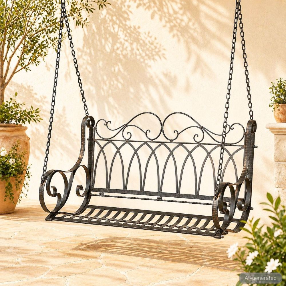 DanDiBo Schaukelbank Outdoor zum Hängen 2 Sitzer Hollywoodschaukel ohne Gestell 18688 Garden Swing Hängebank Metall mit Kette Gartenschaukel Wetterfest