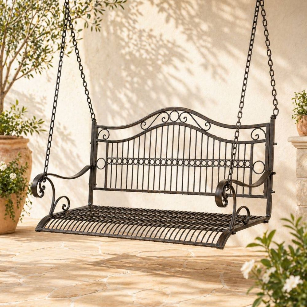 DanDiBo Outdoor Hanging Swing Bench 2-Seater Hollywood Swing without Frame 82505 Garden Swing Metal Hanging Bench with Chain Weatherproof