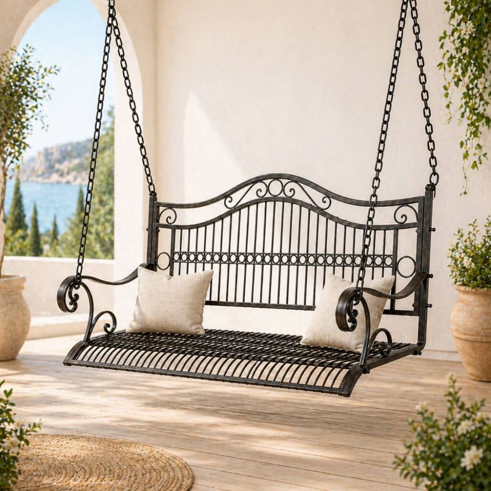 DanDiBo Outdoor Hanging Swing Bench 2-Seater Hollywood Swing without Frame 82505 Garden Swing Metal Hanging Bench with Chain Weatherproof