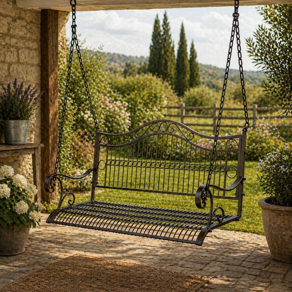 DanDiBo Outdoor Hanging Swing Bench 2-Seater Hollywood Swing without Frame 82505 Garden Swing Metal Hanging Bench with Chain Weatherproof