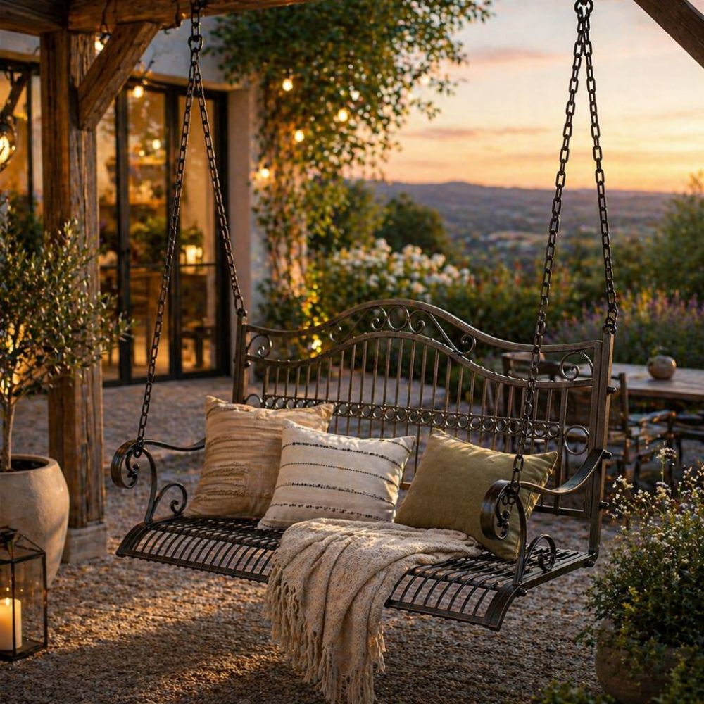 DanDiBo Outdoor Hanging Swing Bench 2-Seater Hollywood Swing without Frame 82505 Garden Swing Metal Hanging Bench with Chain Weatherproof