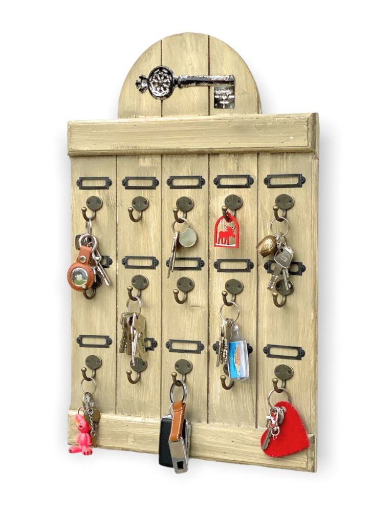 DanDiBo Schlüsselbrett Holz Vintage Wand Hakenleiste mit 15 Haken Braun 96210 Schlüsselhalter Schlüsselleiste Schlüsselboard