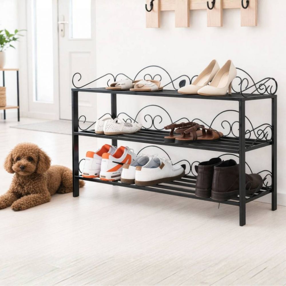 DanDiBo Schuhregal Metall Schwarz 3. Ebenen Schuhschrank Hoch Platzsparend 92 cm  Mi-3 21235 Shoe Rack Schuh Regal Schuhorganizer