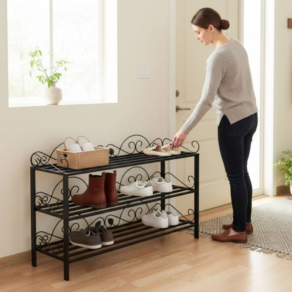 DanDiBo Schuhregal Metall Schwarz 3. Ebenen Schuhschrank Hoch Platzsparend 92 cm  Mi-3 21235 Shoe Rack Schuh Regal Schuhorganizer