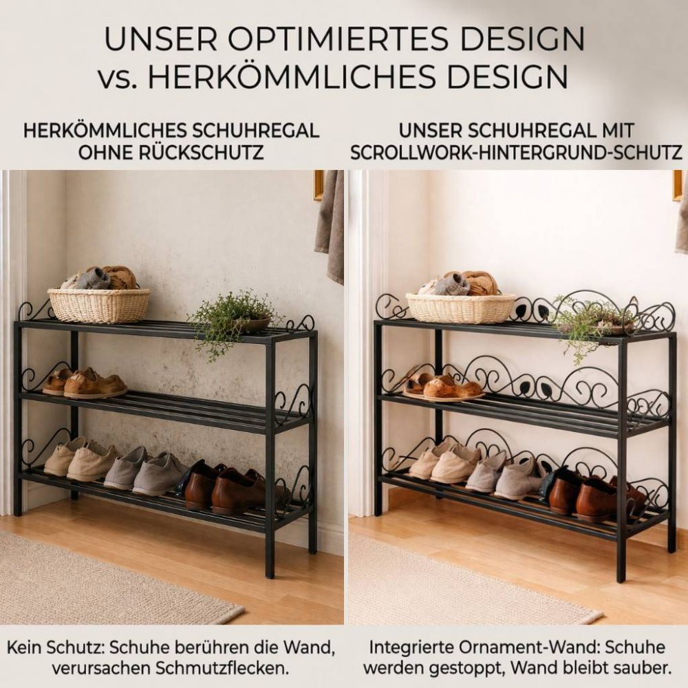 DanDiBo Schuhregal Metall Schwarz 3. Ebenen Schuhschrank Hoch Platzsparend 92 cm  Mi-3 21235 Shoe Rack Schuh Regal Schuhorganizer