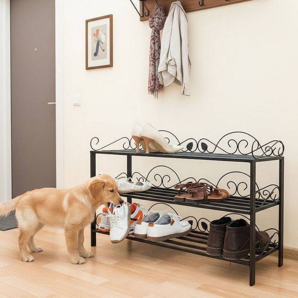 DanDiBo Schuhregal Metall Schwarz 3. Ebenen Schuhschrank Hoch Platzsparend 92 cm  Mi-3 21235 Shoe Rack Schuh Regal Schuhorganizer