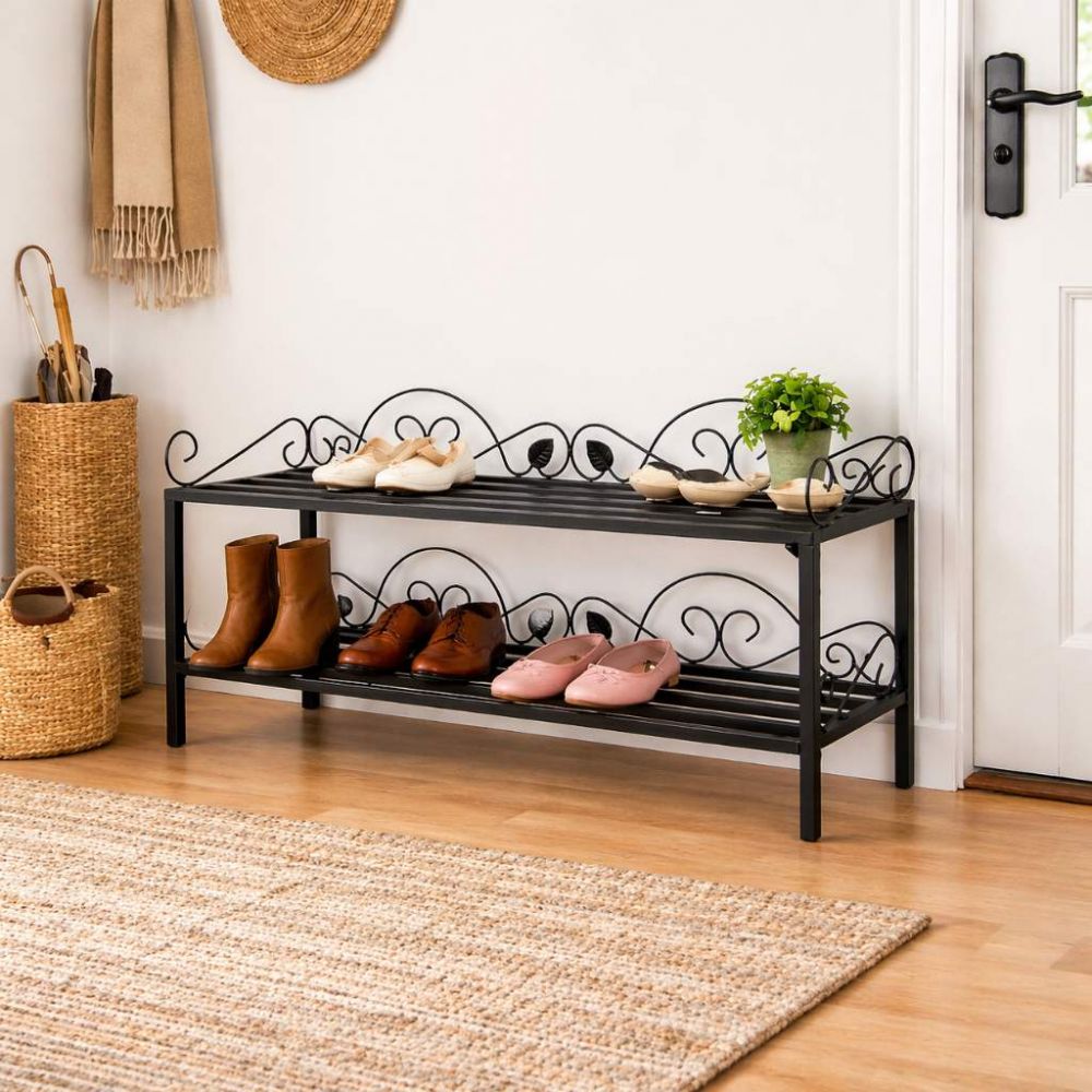 DanDiBo Schuhregal Schmal Platzsparend Schuhschrank 92cm 21236 Mi-2 Metall Schwarz Klein Shoe Rack Schuh Regal Schuhorganizer