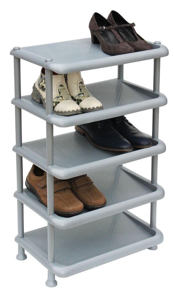 DanDiBo shoe rack plastic 93901 Stackable shoe rack Open shoe rack with 5 levels Grey shoe cabinet