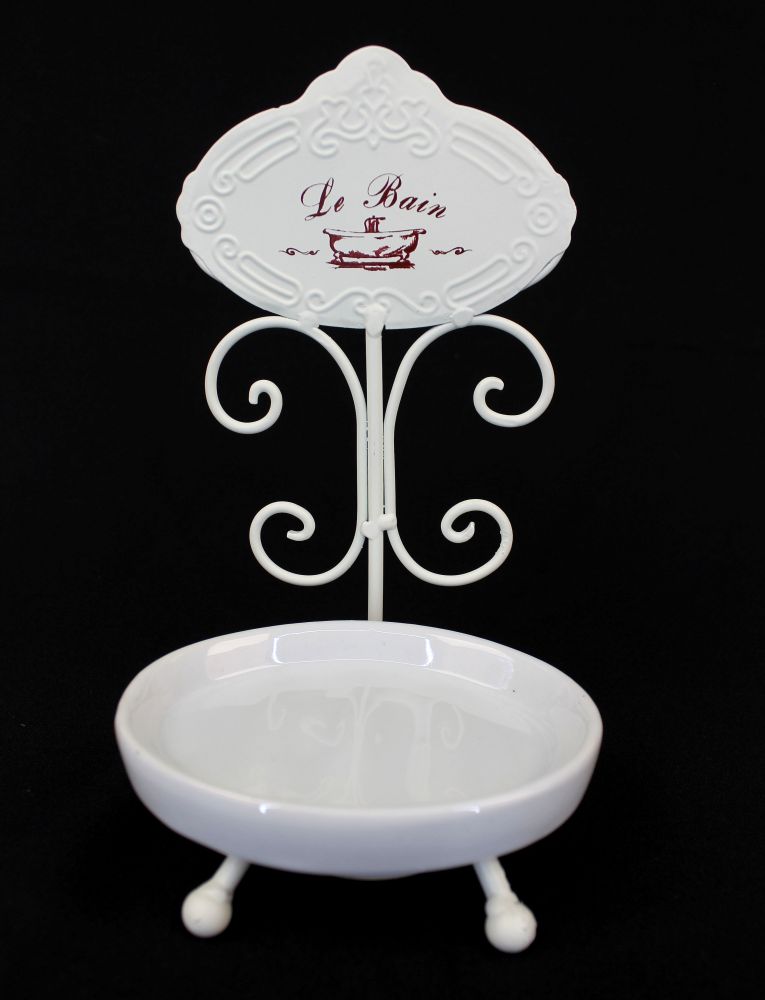 Seifenhalter aus Keramik mit Metallgestell "Le Bain“ Seifenschale 21 cm Landhaus
