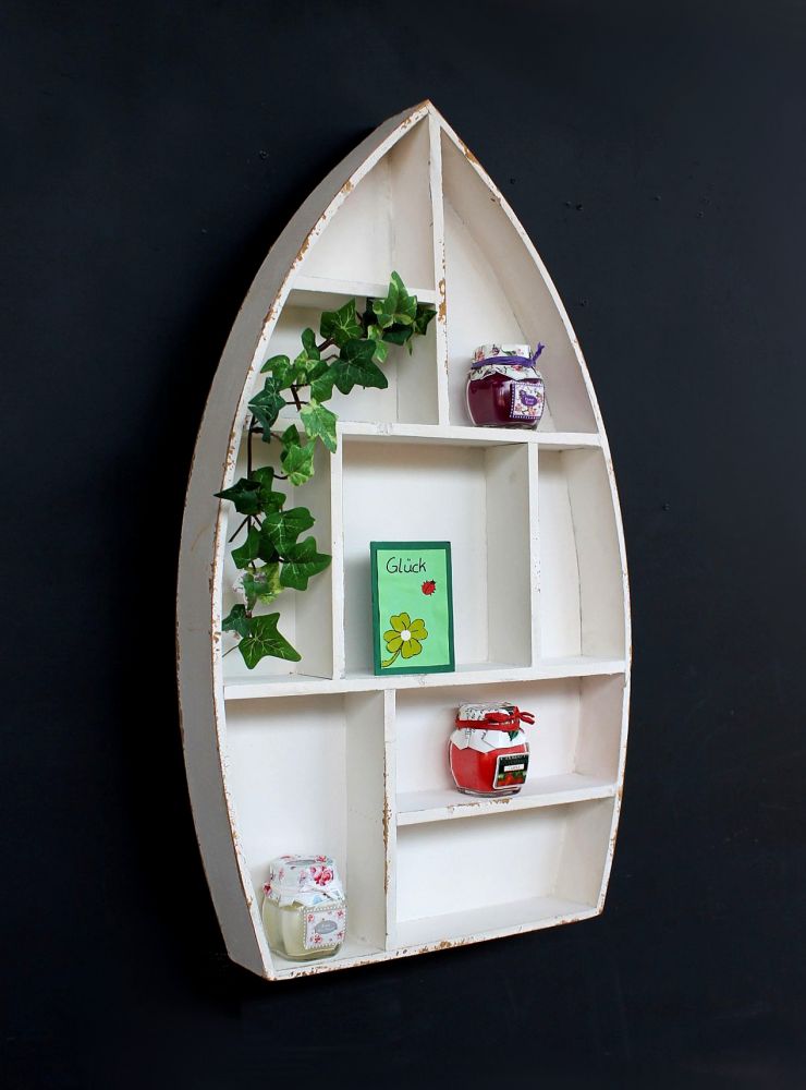 Setzkasten Boot Sammlervitrine Weiß 12112 Loft 58cm Shabby Landhaus Wandregal