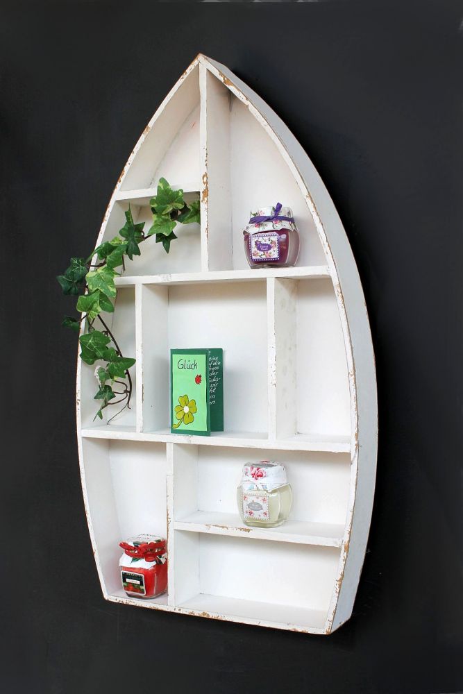 Setzkasten Boot Sammlervitrine Weiß 12112 Loft 58cm Shabby Landhaus Wandregal