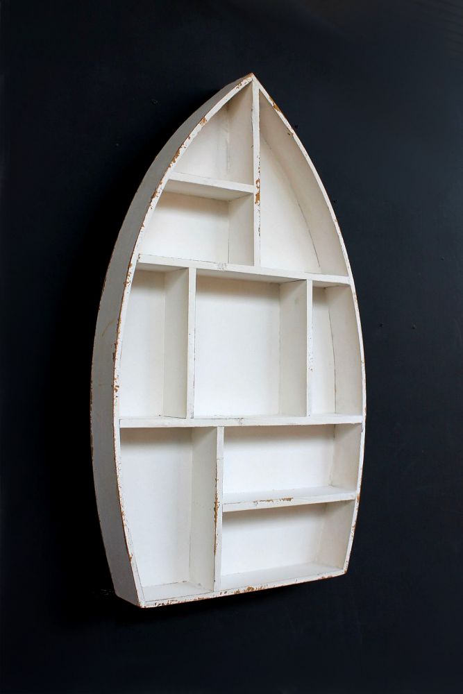 Setzkasten Boot Sammlervitrine Weiß 12112 Loft 58cm Shabby Landhaus Wandregal