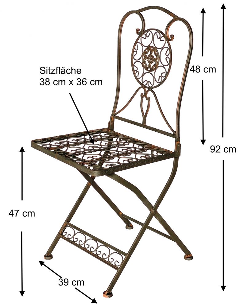 DanDiBo Sitzgruppe Eisen Garten Antik Bistroset Tecla Bistrotisch mit 2 Stühlen klappbar Metall Gartentisch