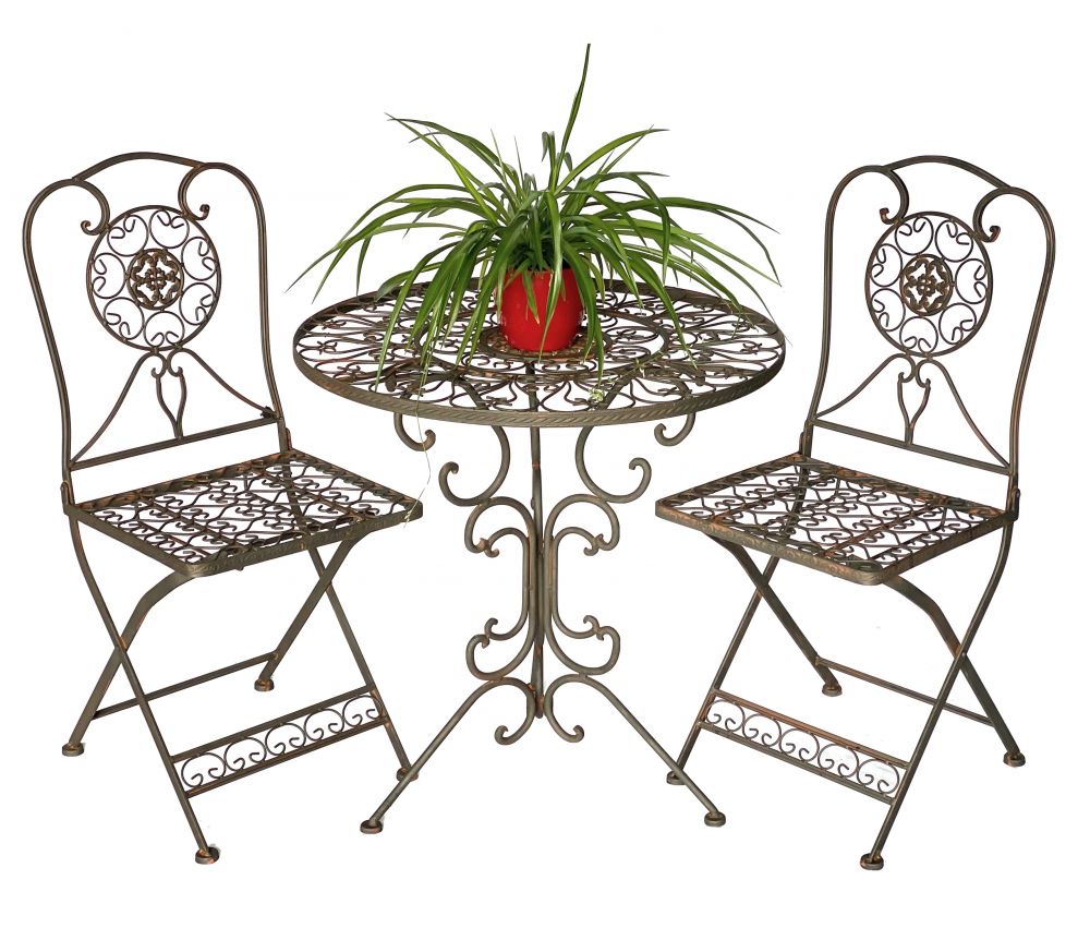 DanDiBo Sitzgruppe Eisen Garten Antik Bistroset Tecla Bistrotisch mit 2 Stühlen klappbar Metall Gartentisch