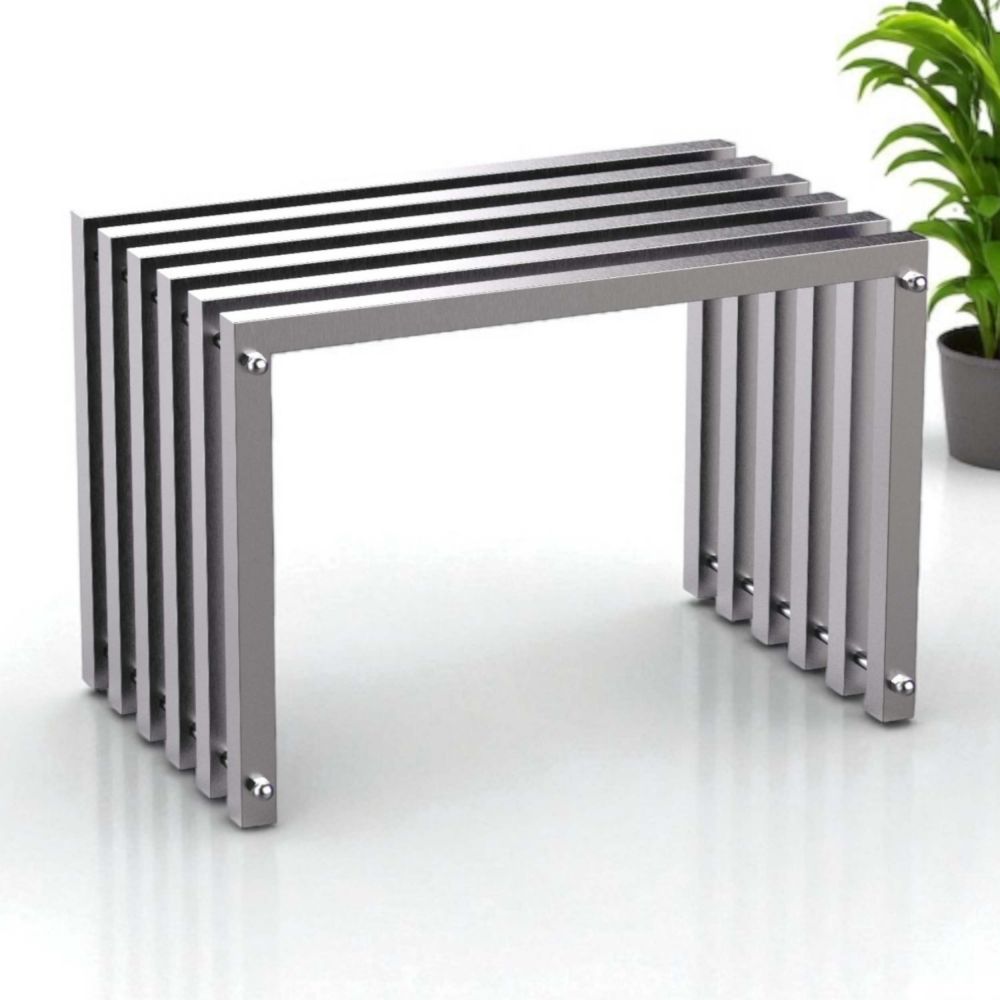 DanDiBo Sitzhocker Edelstahl Modern Wetterfest Metall Massiv 96643 Sitzbank 60 cm Outdoor Garten Hocker Lamellenbank Lamellenhocker