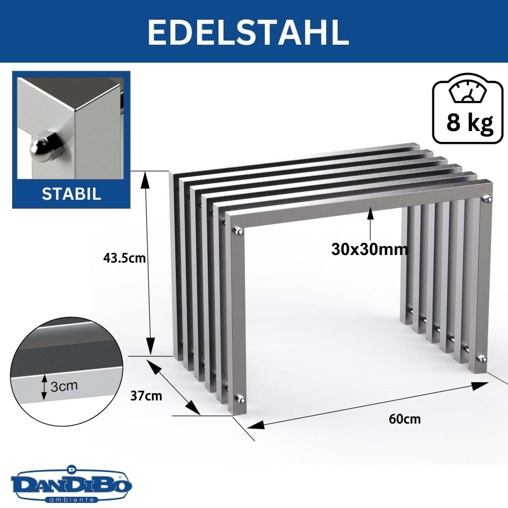 DanDiBo Sitzhocker Edelstahl Modern Wetterfest Metall Massiv 96643 Sitzbank 60 cm Outdoor Garten Hocker Lamellenbank Lamellenhocker