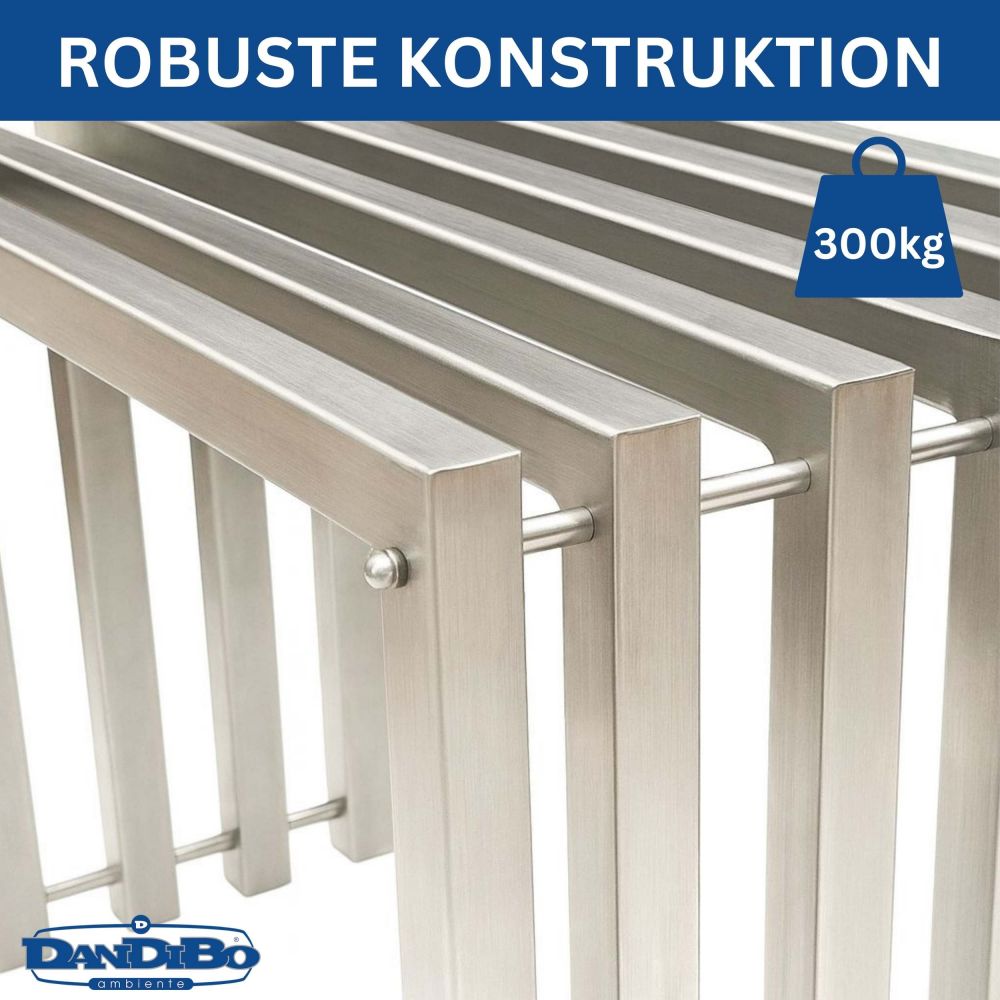 DanDiBo Sitzhocker Edelstahl Modern Wetterfest Metall Massiv 96643 Sitzbank 60 cm Outdoor Garten Hocker Lamellenbank Lamellenhocker